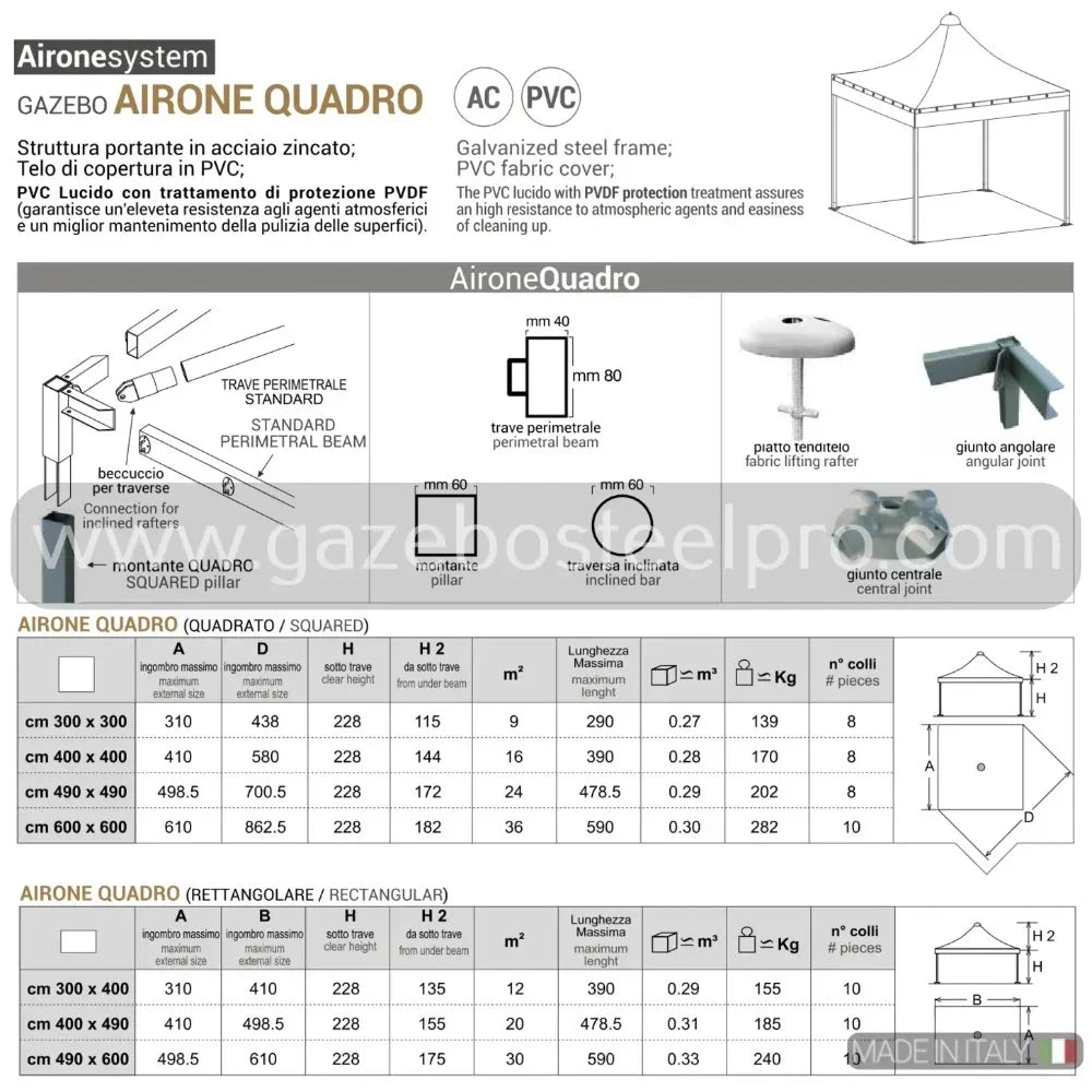 Gazebo 3x5 MT. AIRONE QUADRO - Gazebo Steel Pro