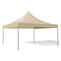 Gazebo 5x5 Airone Quadro zincato con tetto a punta e telo beige RAL 1014, vista 3D di tre quarti