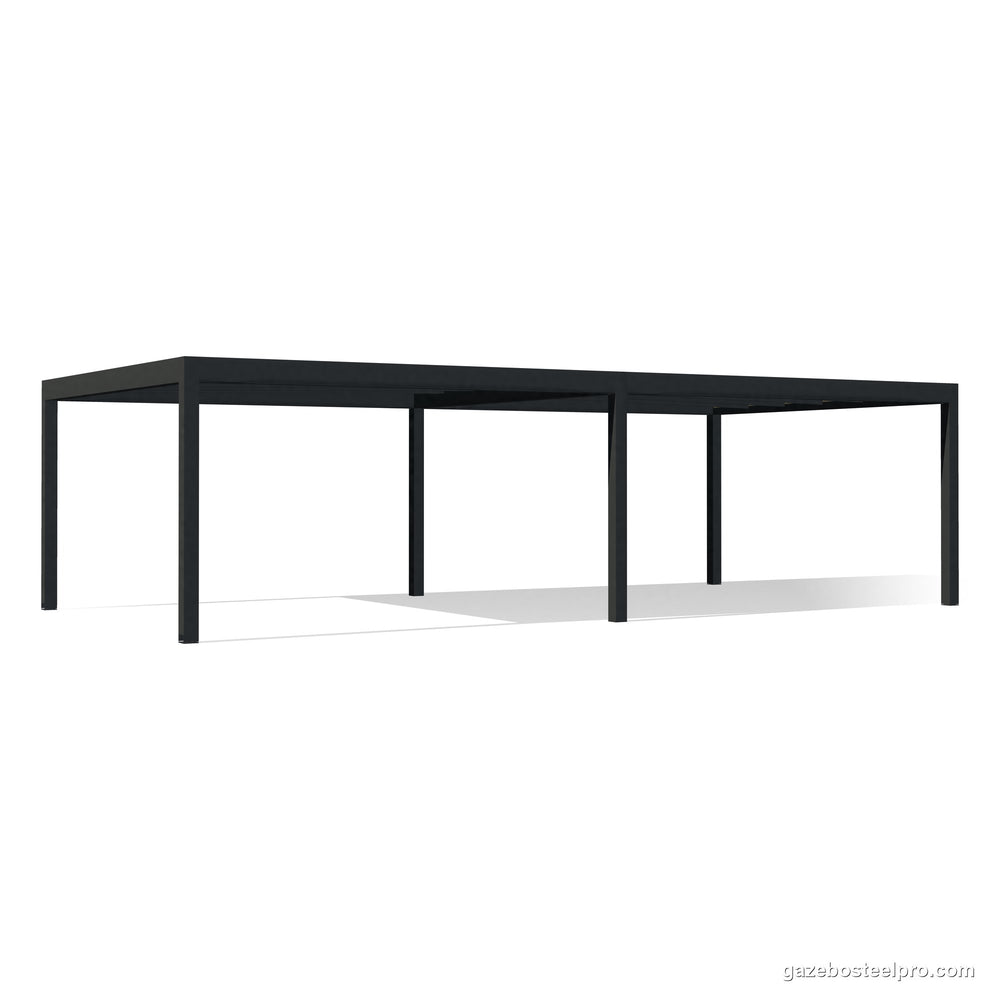 Pergola QBox Linea Big 10 × 5 m con il montante in mezzo davanti e dietro, copertura fissa, vista 3D