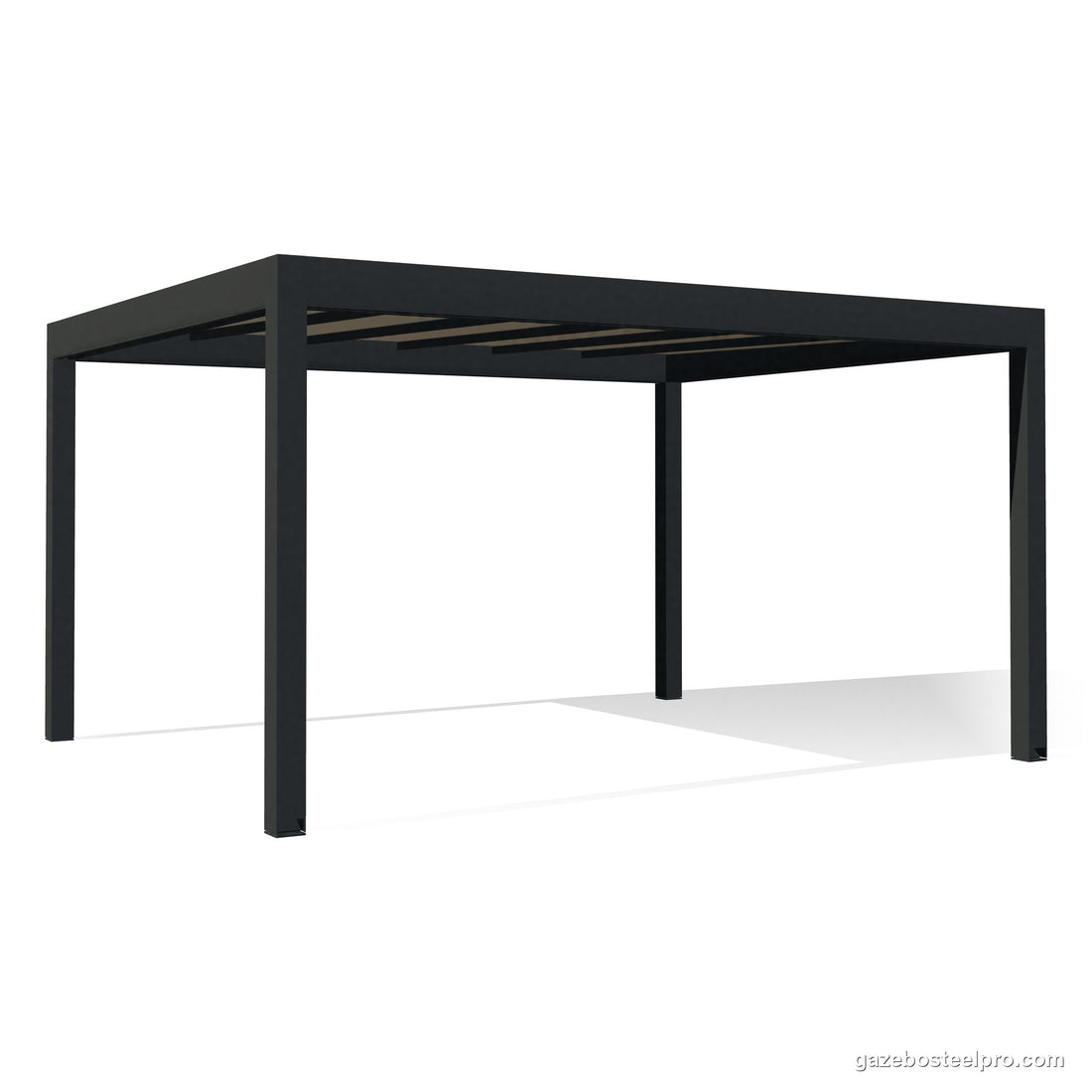 Pergola QBox Linea Medium 5 × 4 m autoportante con copertura fissa, vista 3D di tre quarti