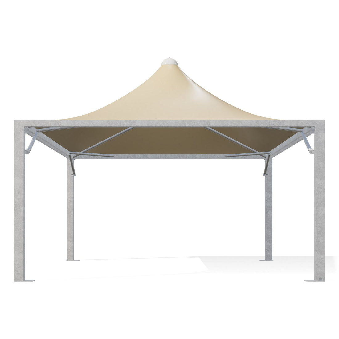 Gazebo 5x7 Airone Max Leggero con montanti quadri 150×150 in acciaio zincato, telo beige RAL 1014, vista frontale