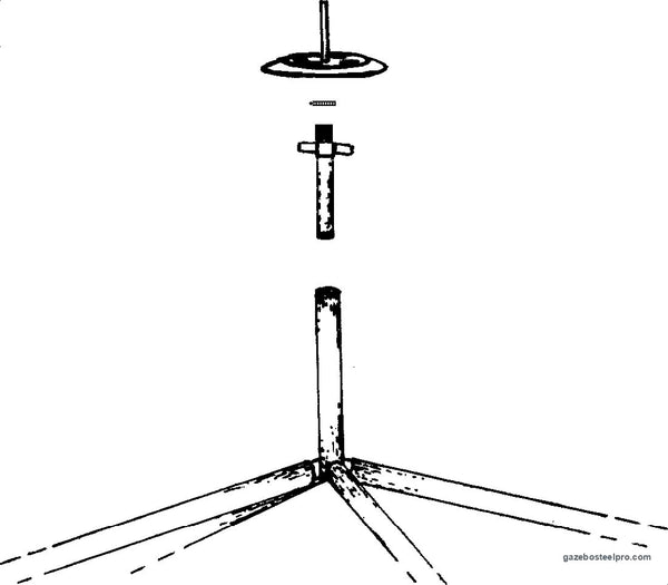 Disegno del gruppo tenditelo che entra nel supporto centrale delle traverse, dallo schema di montaggio
