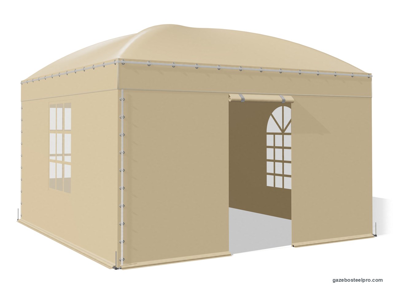 Gazebo Gemma Basic chiuso su quattro lati, con finestre in Cristal e porta arrotolata