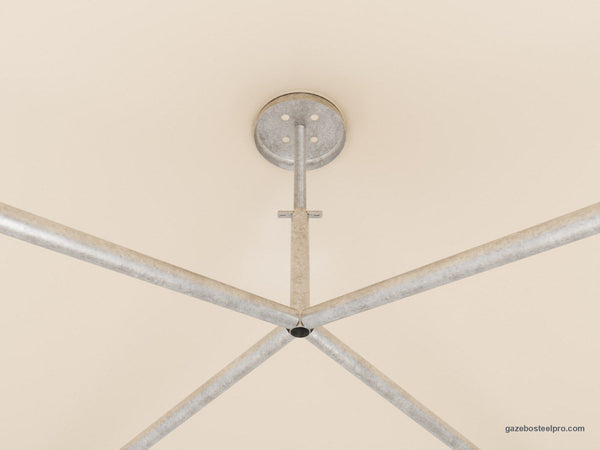 Centro del tetto dell'Airone Max Leggero da sotto: traverse, asta filettata con maniglietta e piatto spingitelo (immagine 3D)