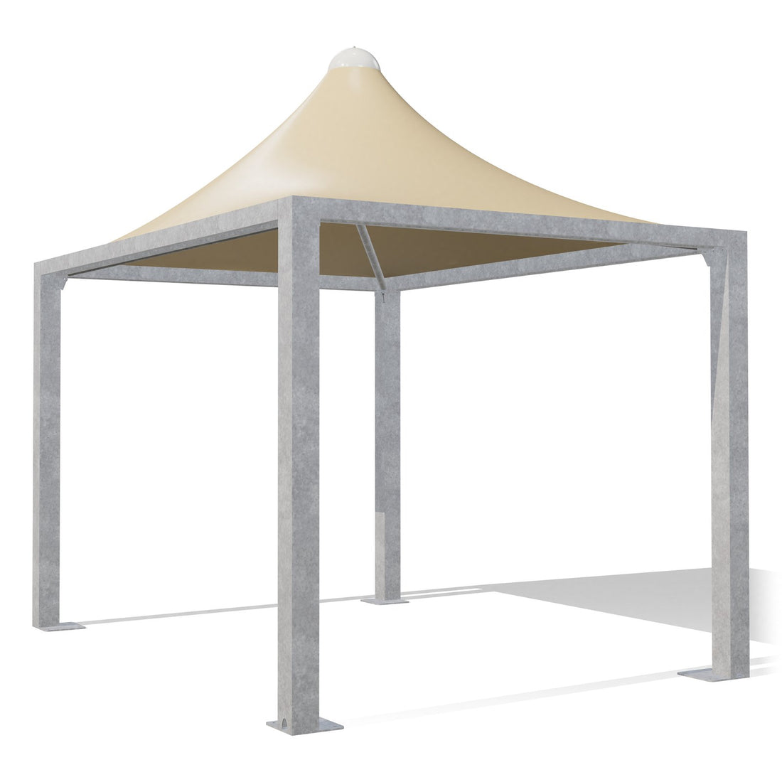 Gazebo 3x4 Airone Max Leggero zincato con tetto a punta e telo beige RAL 1014, vista 3D di tre quarti