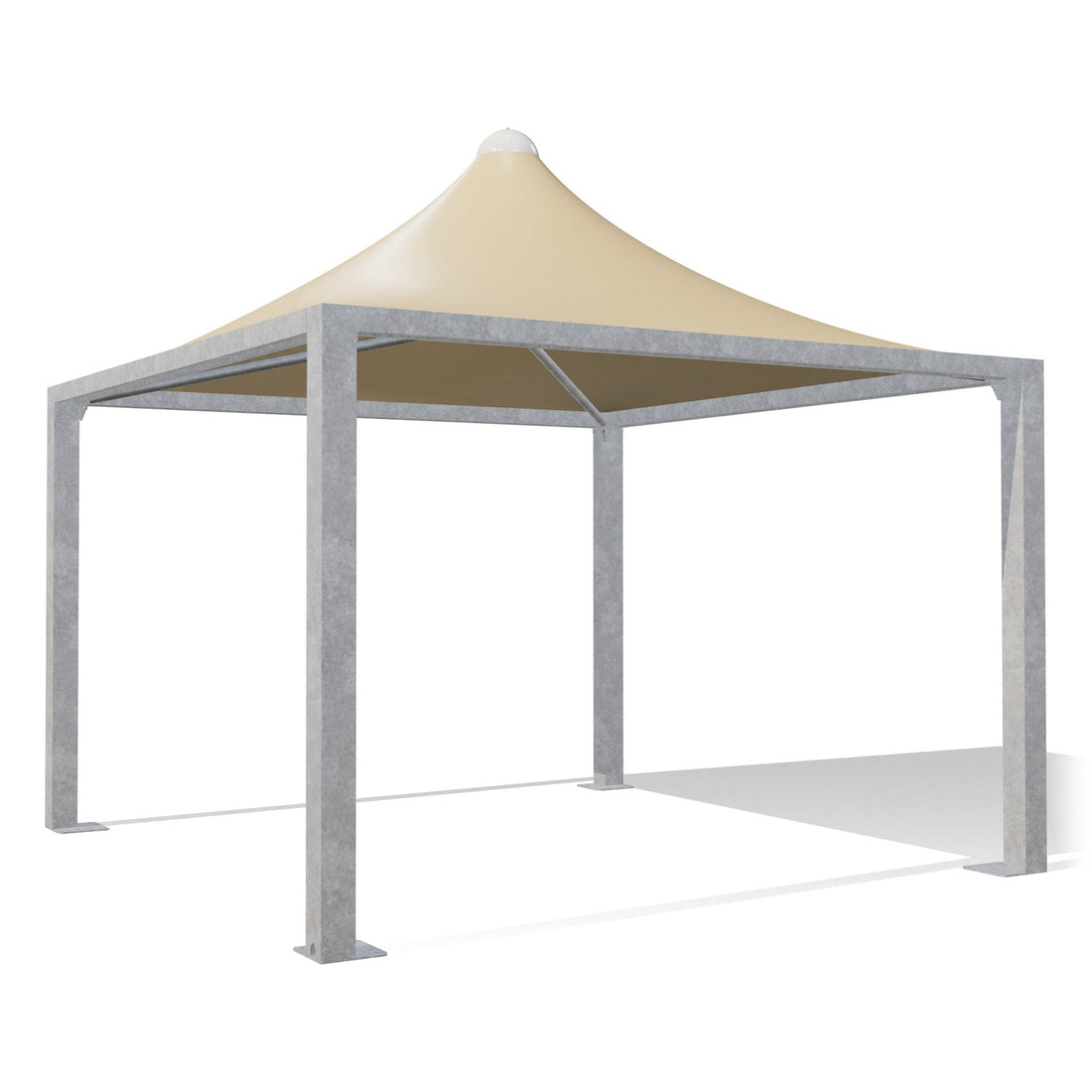 Gazebo 4x4 Airone Max Leggero zincato con tetto a punta e telo beige RAL 1014, vista 3D di tre quarti