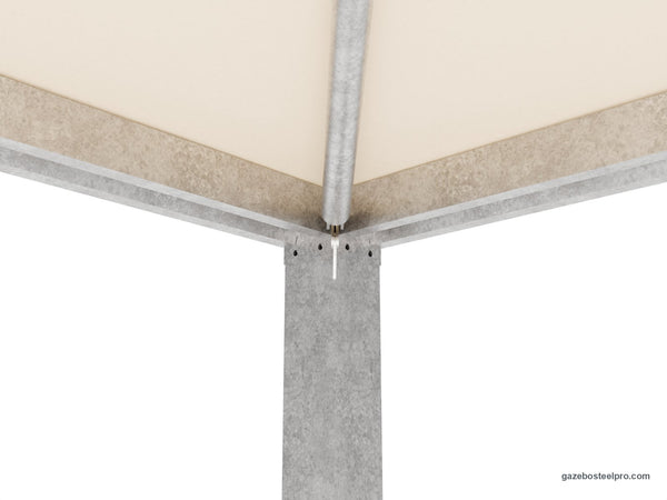 Testa del montante 150×150 dell'Airone Max Leggero da sotto: travi a C e traversa nel beccuccio d'angolo (immagine 3D)