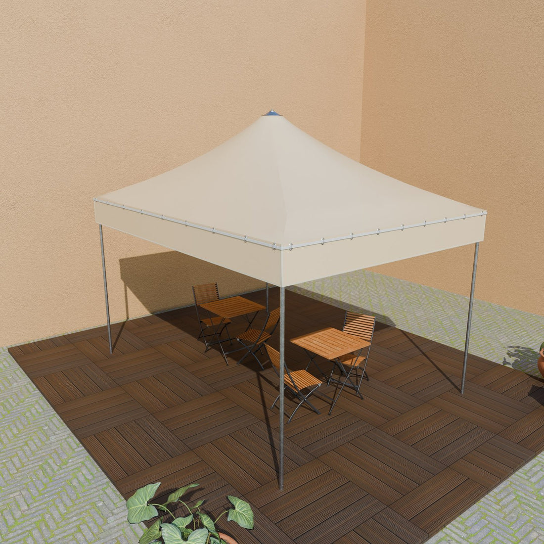 Gazebo 3x4 professionale Airone Corallo Light come piccolo dehors su una pedana in legno