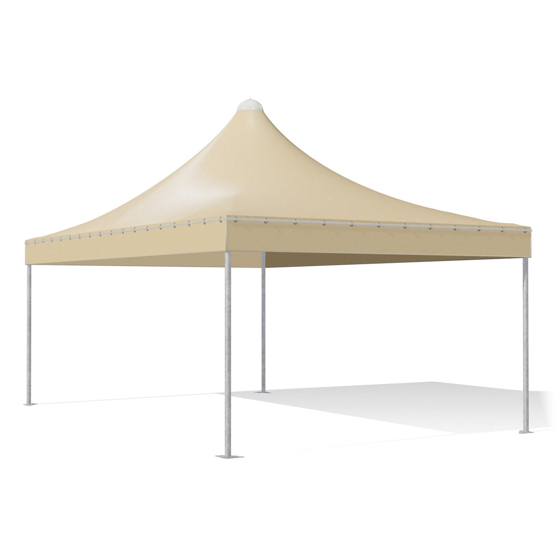Gazebo 4x6 Airone Corallo in acciaio zincato con montanti tondi Ø60 e tetto a punta, telo beige RAL 1014, vista 3D di tre quarti