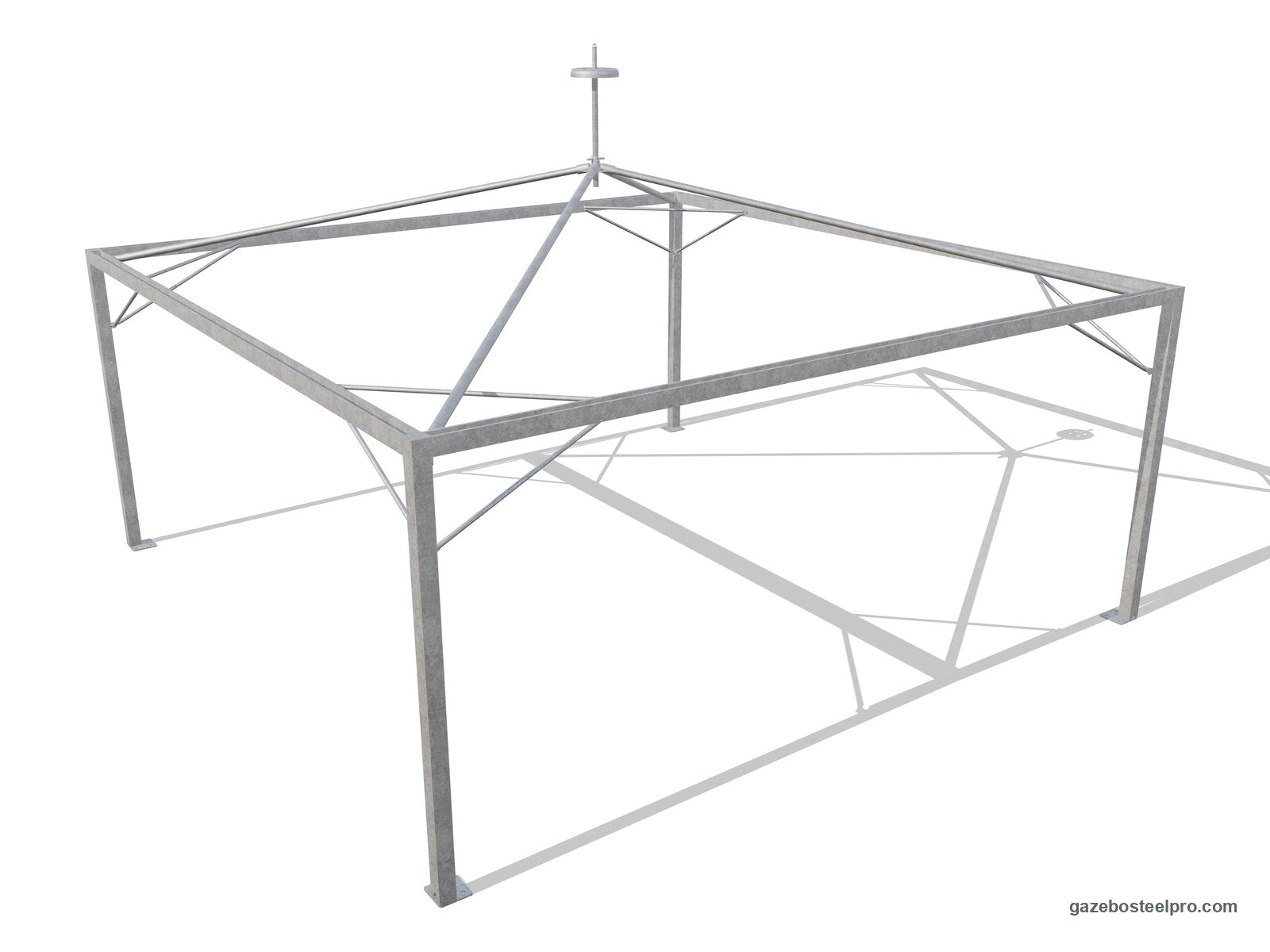 Telaio dell'Airone Middle 6x6 senza telo: montanti 100×100, trave a U, quattro puntoni e controventature agli angoli