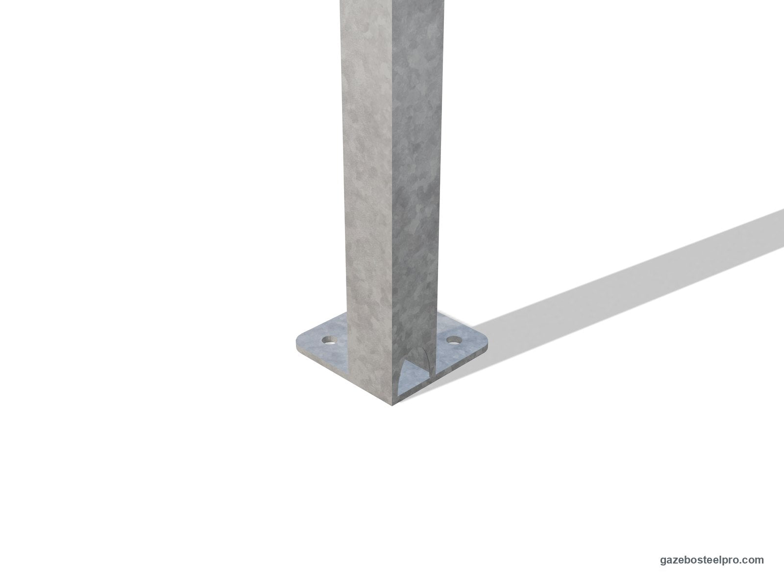 Piastra di base 200×200 forata, saldata al montante quadro 80×80 zincato dell'Airone Minimax