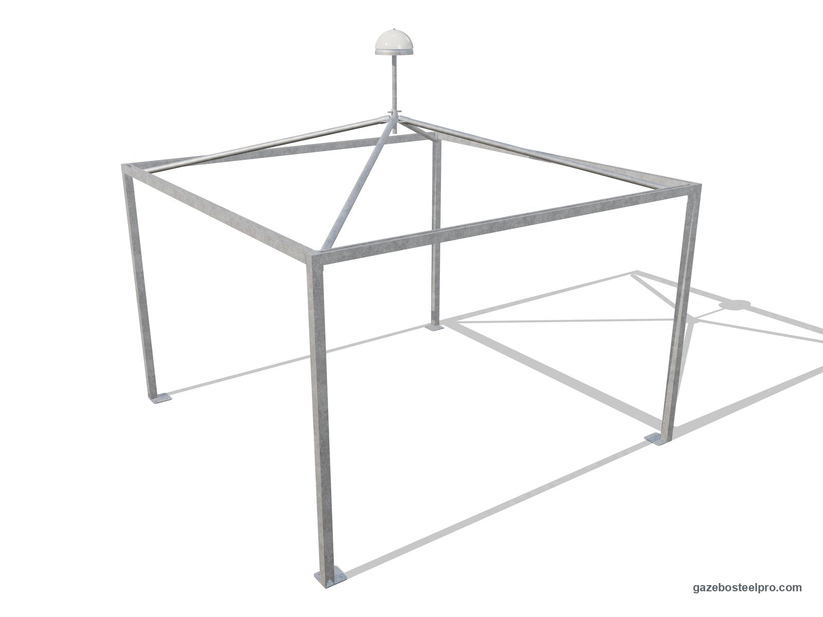 Telaio dell'Airone Minimax 4x4 senza telo: montanti 80×80, trave a U e quattro puntoni che salgono al giunto centrale