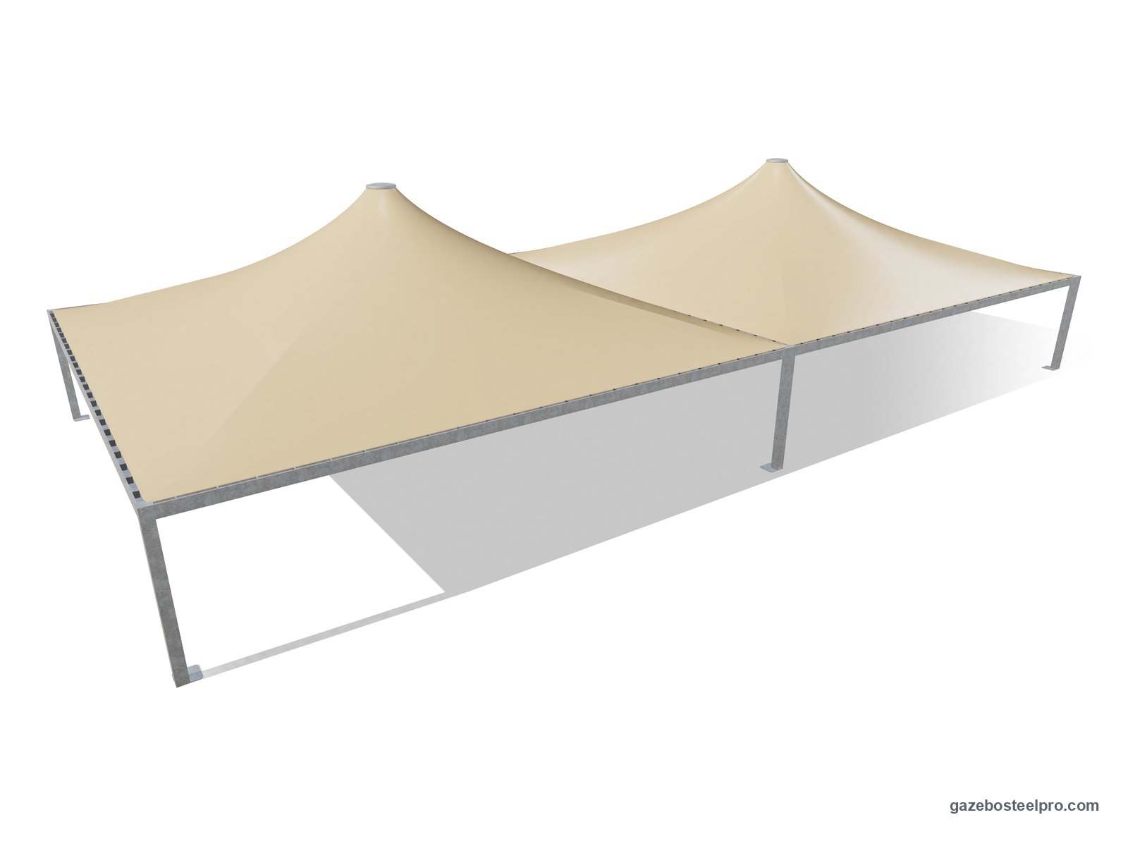Due gazebo 12x12 Airone Max Pesante affiancati con montanti e trave in comune: 24 × 12 m coperti