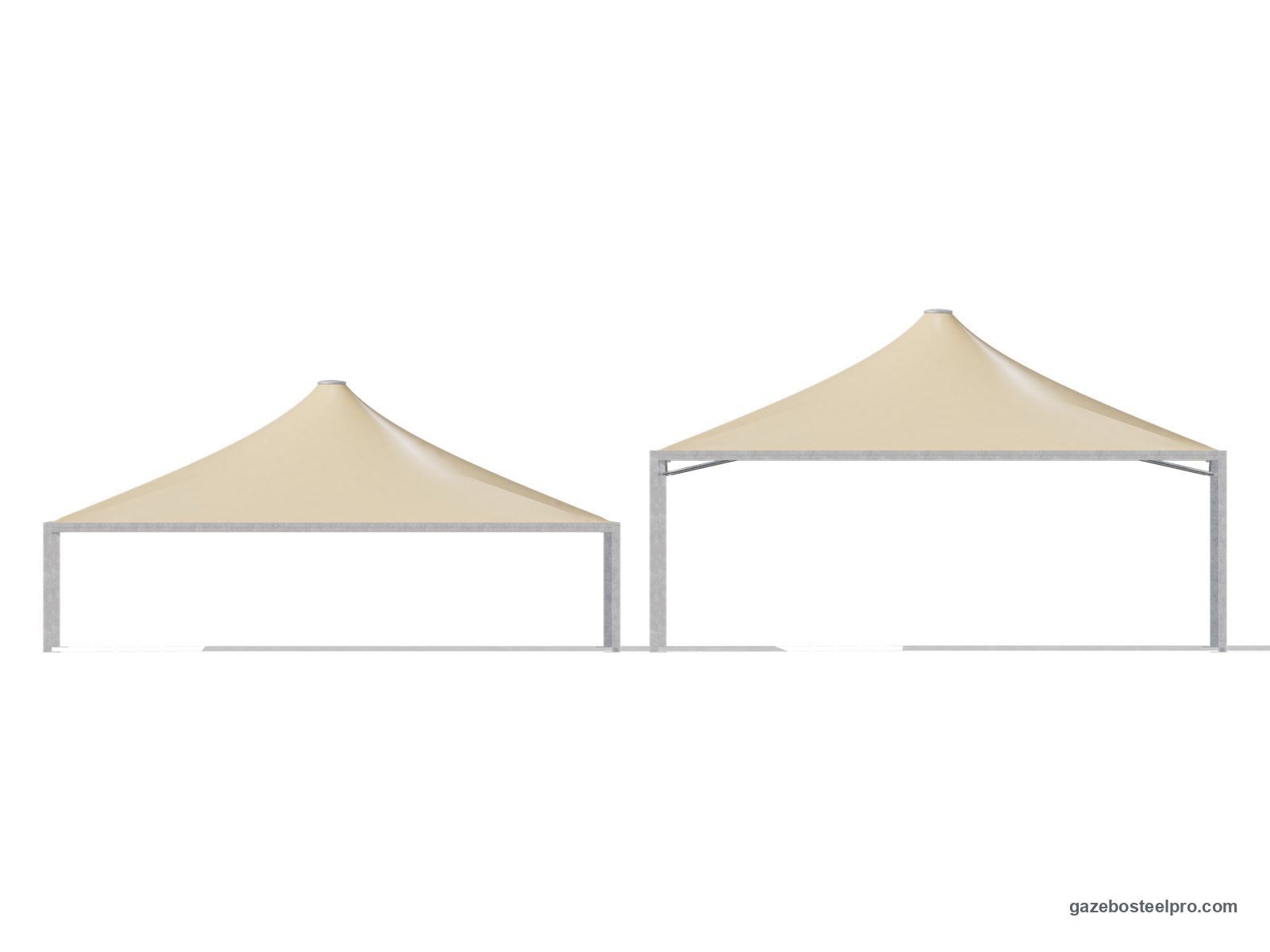 Lo stesso gazebo 12x12 Airone Max Pesante a 2,50 m e a 4,00 m sotto la trave