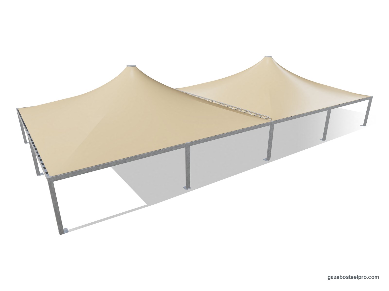 Due gazebo 13x13 Airone Max Pesante affiancati con montanti e trave in comune: 26 × 13 m coperti