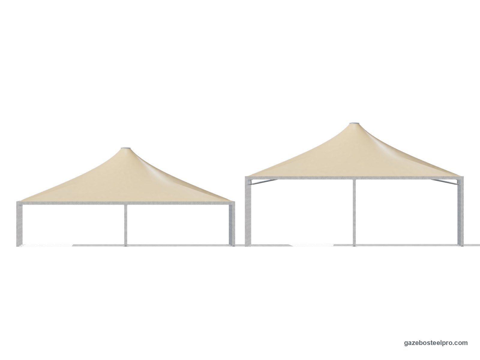 Lo stesso gazebo 13x13 Airone Max Pesante a 2,50 m e a 4,00 m sotto la trave