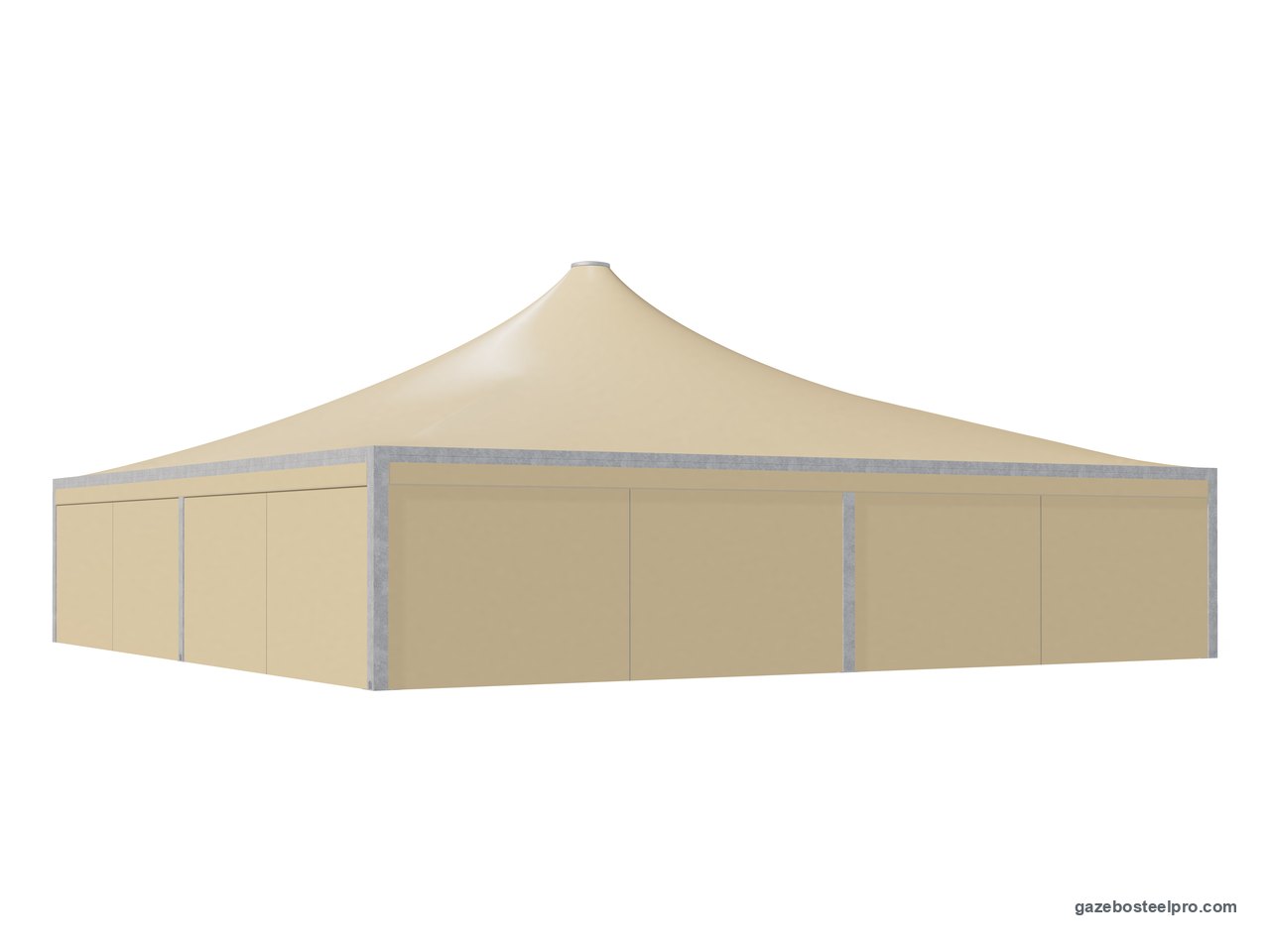Gazebo 13x13 Airone Max Pesante chiuso su quattro lati con i laterali scorrevoli in PVC beige