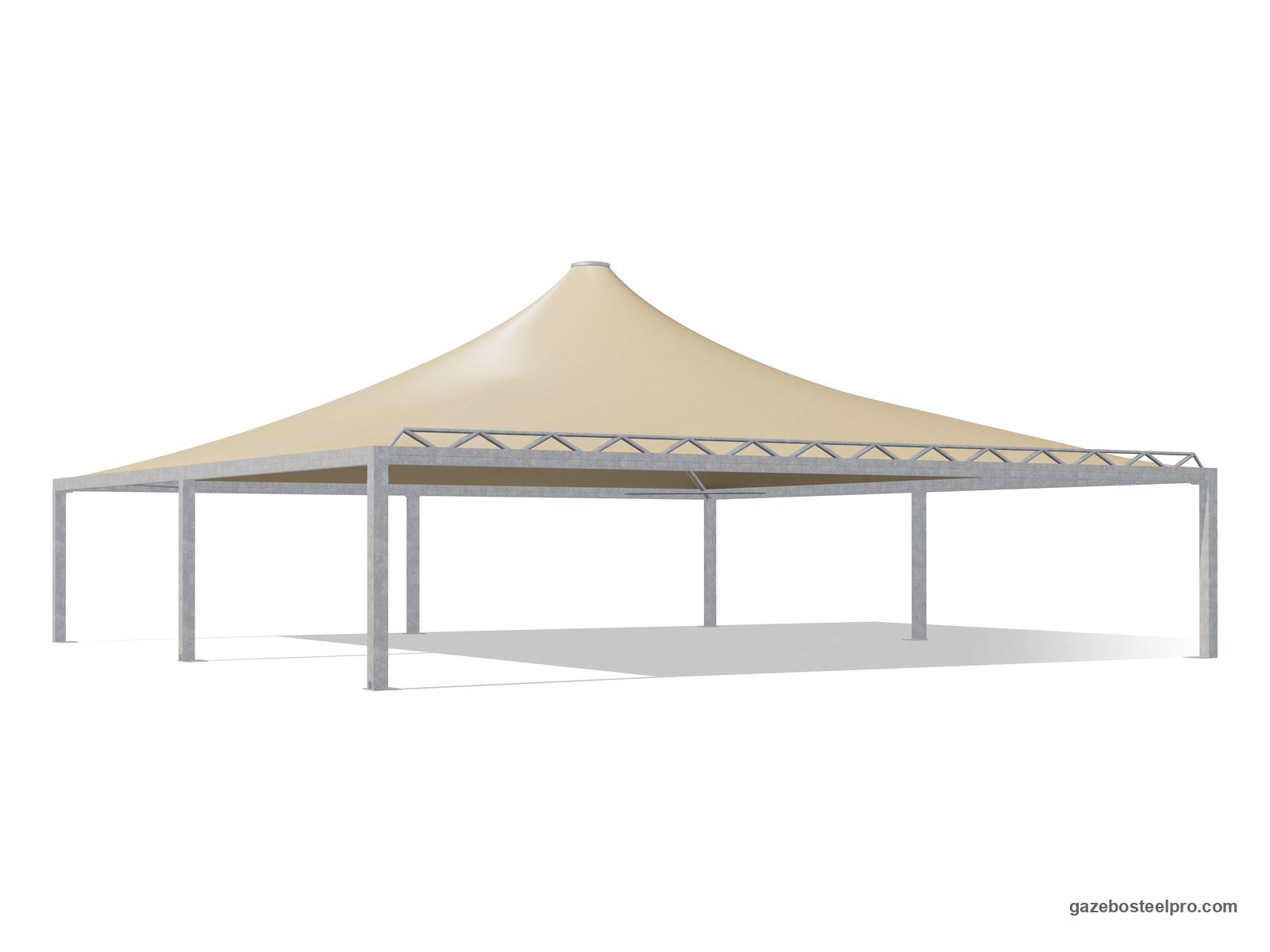 Gazebo 13x13 Airone Max Pesante con il lato davanti libero, senza montante in mezzo: traliccio sopra la trave