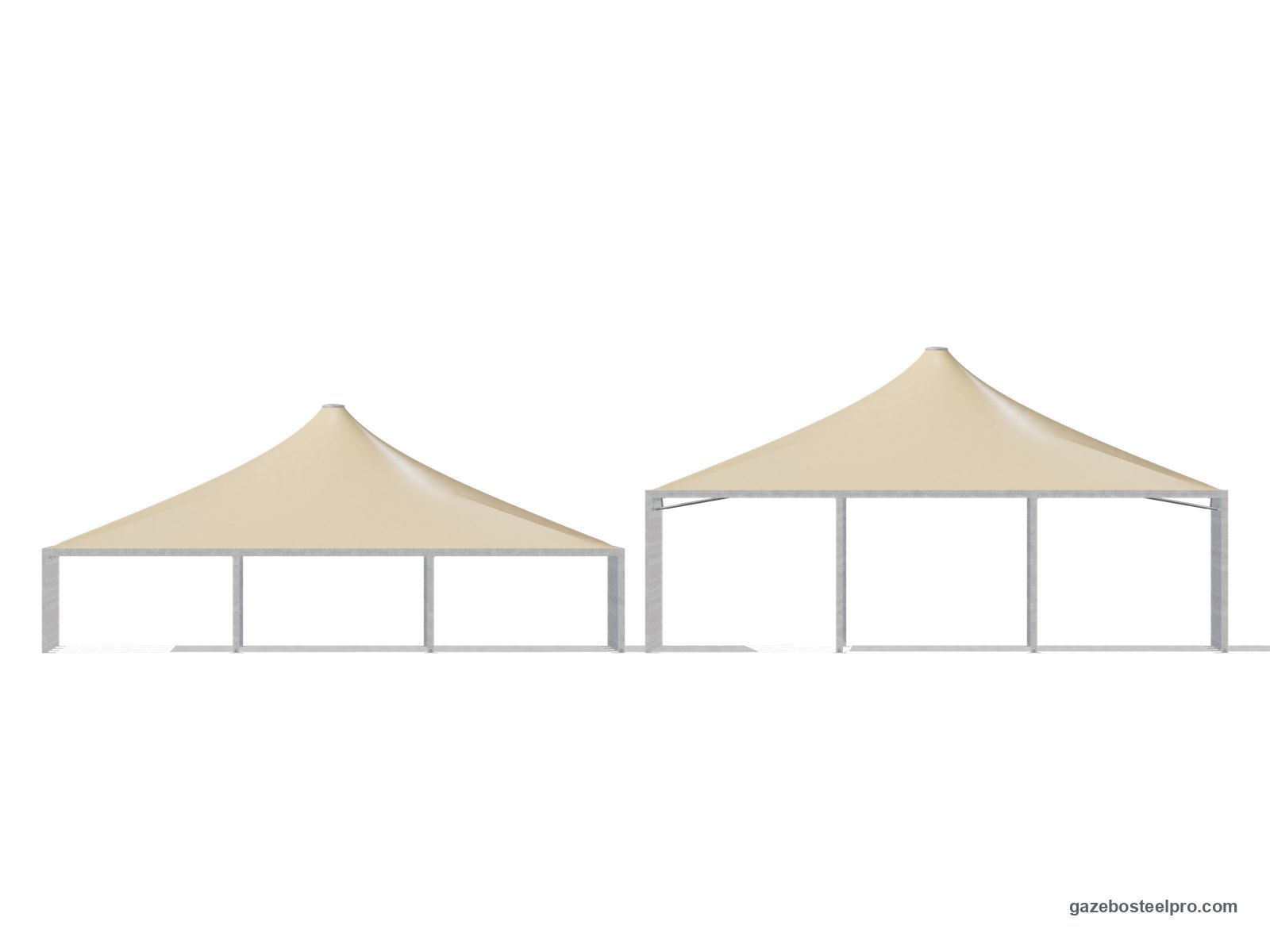 Lo stesso gazebo 15x15 Airone Max Pesante a 2,50 m e a 4,00 m sotto la trave