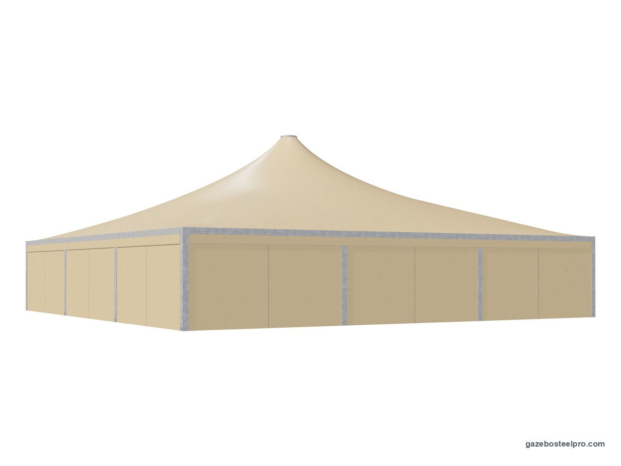 Gazebo 15x15 Airone Max Pesante chiuso su quattro lati con i laterali scorrevoli in PVC beige