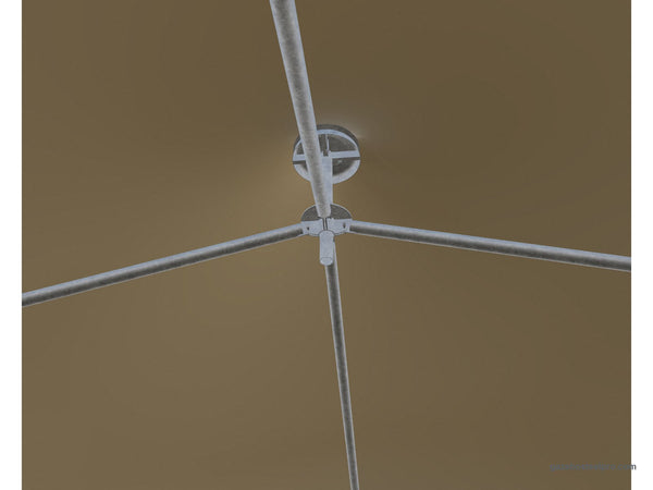 Centro del tetto dell'Airone Max Pesante da sotto: traverse Ø102 al giunto centrale e puntone spingitelo (immagine 3D)