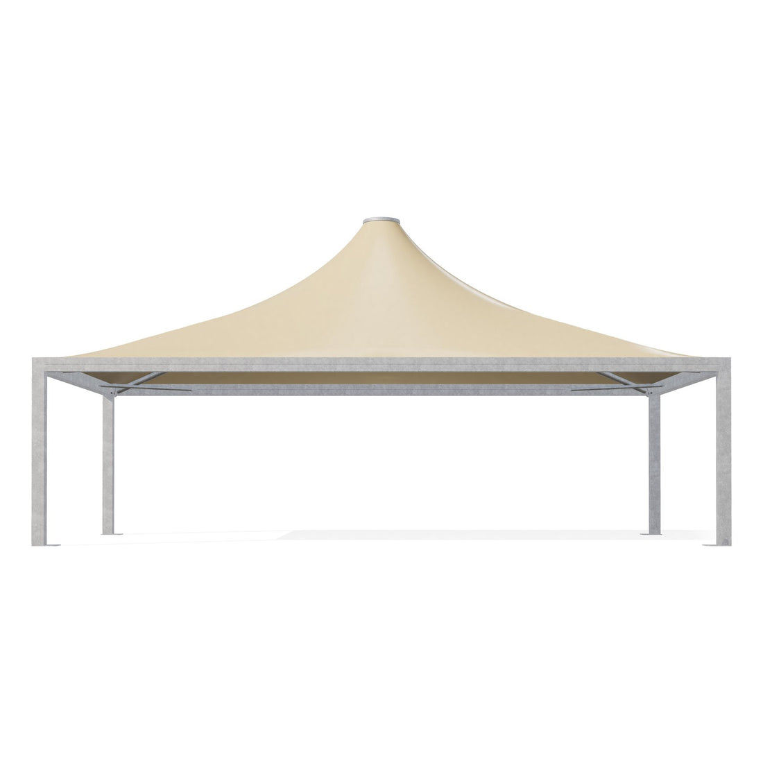 Gazebo 5x10 Airone Max Pesante di fronte: montanti 175×175 zincati e telo beige RAL 1014