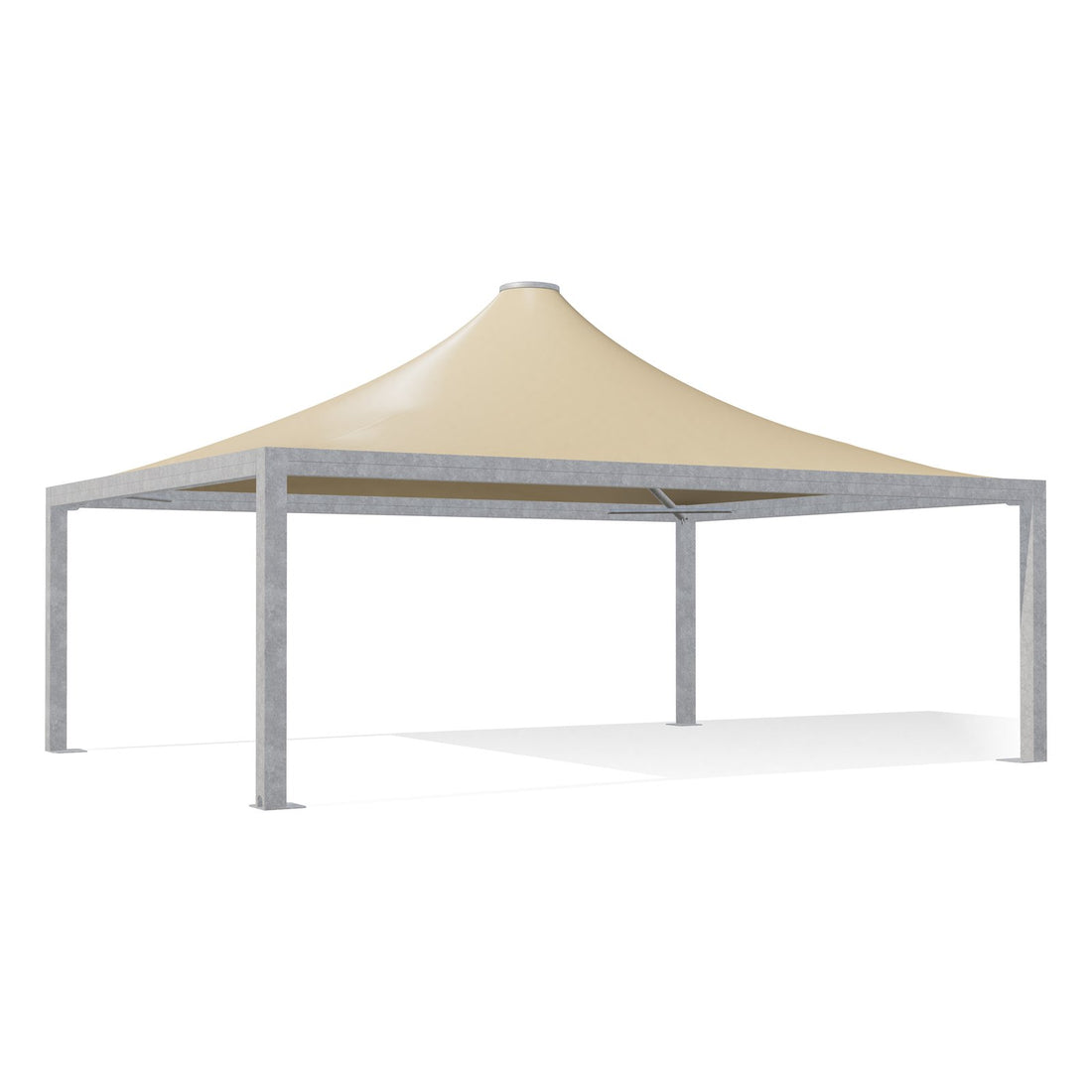 Gazebo 6x8 Airone Max Pesante zincato con tetto a punta e telo beige RAL 1014, vista 3D di tre quarti