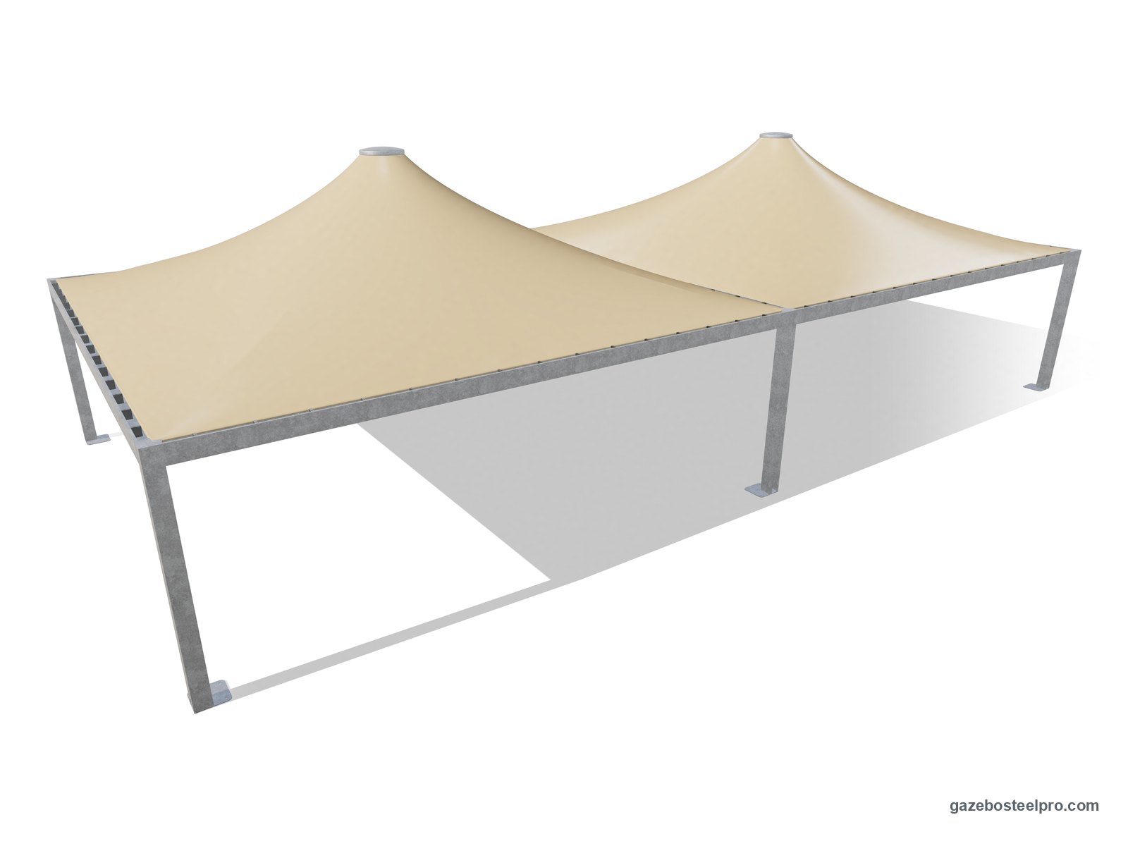 Due gazebo 8x8 Airone Max Pesante affiancati con montanti e trave in comune: 16 × 8 m coperti