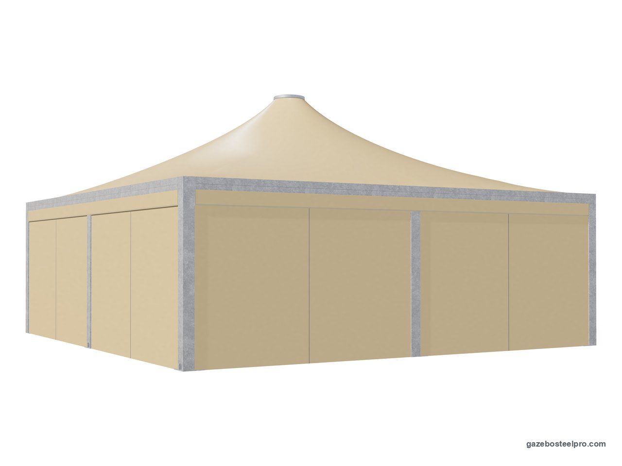 Gazebo 8x8 Airone Max Pesante chiuso su quattro lati con i laterali scorrevoli in PVC beige