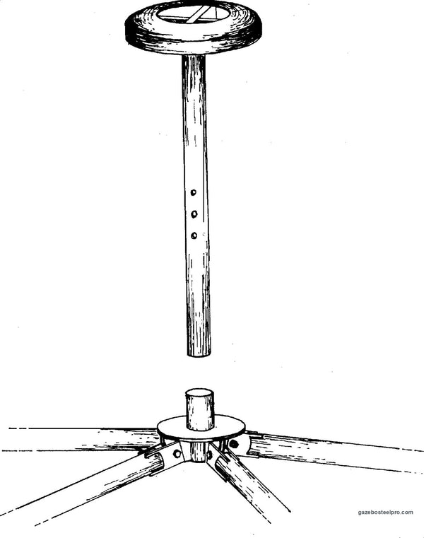 Disegno del puntone spingitelo che entra nel giunto centrale delle quattro traverse, dallo schema di montaggio