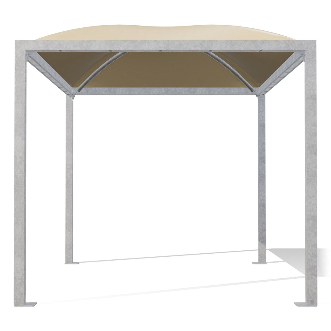 Gazebo 3x4 Cicogna Middle di fronte: montanti 100×100 zincati e i due archi incrociati sotto il telo beige RAL 1014