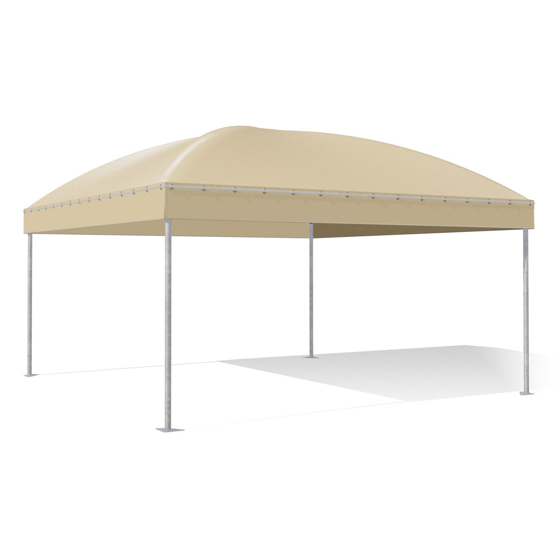 Gazebo 5x5 Gemma Basic a cupola in acciaio zincato, telo beige RAL 1014, vista 3D di tre quarti