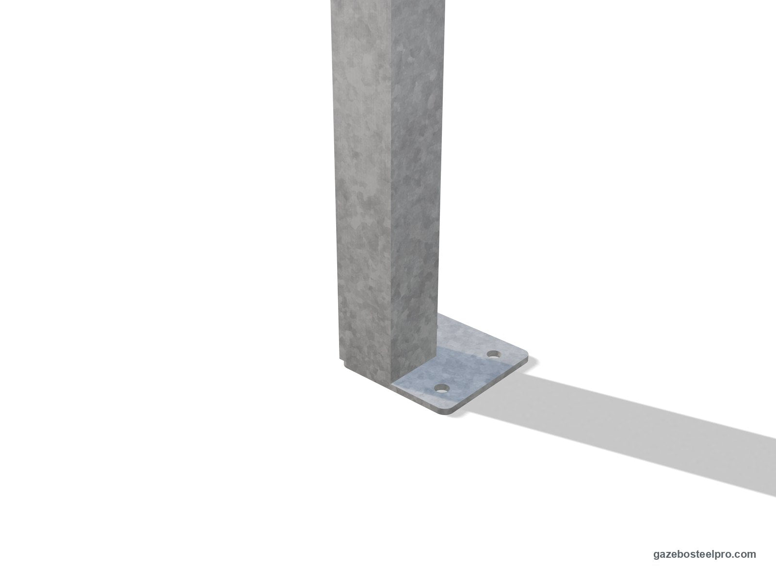 Piastra di base 200×200 forata, saldata al montante quadro 100×100 zincato dell'Airone Middle