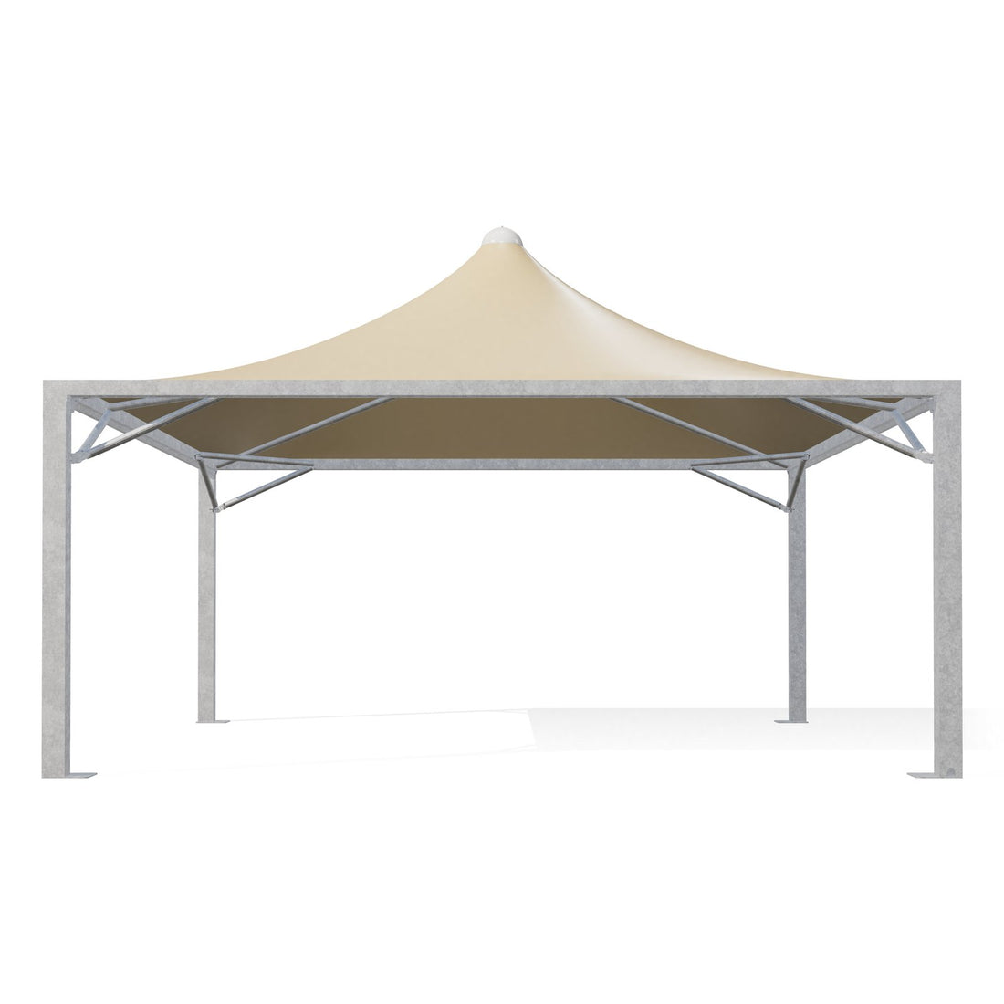 Gazebo 6x6 Airone Max Leggero con montanti quadri 150×150 in acciaio zincato, telo beige RAL 1014, vista frontale