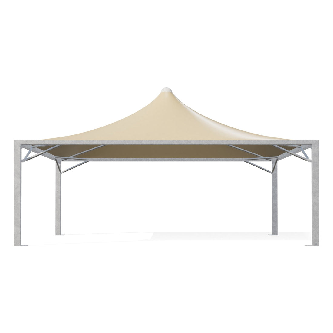 Gazebo 7,5x5,5 Airone Max Leggero con montanti quadri 150×150 in acciaio zincato, telo beige RAL 1014, vista frontale