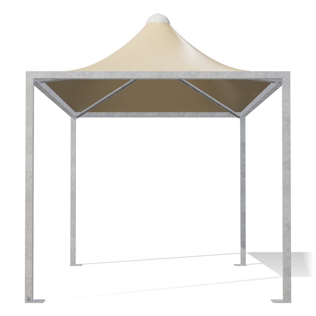 Gazebo 3x4 Airone Minimax con montanti quadri 80×80 in acciaio zincato, telo beige RAL 1014, vista frontale