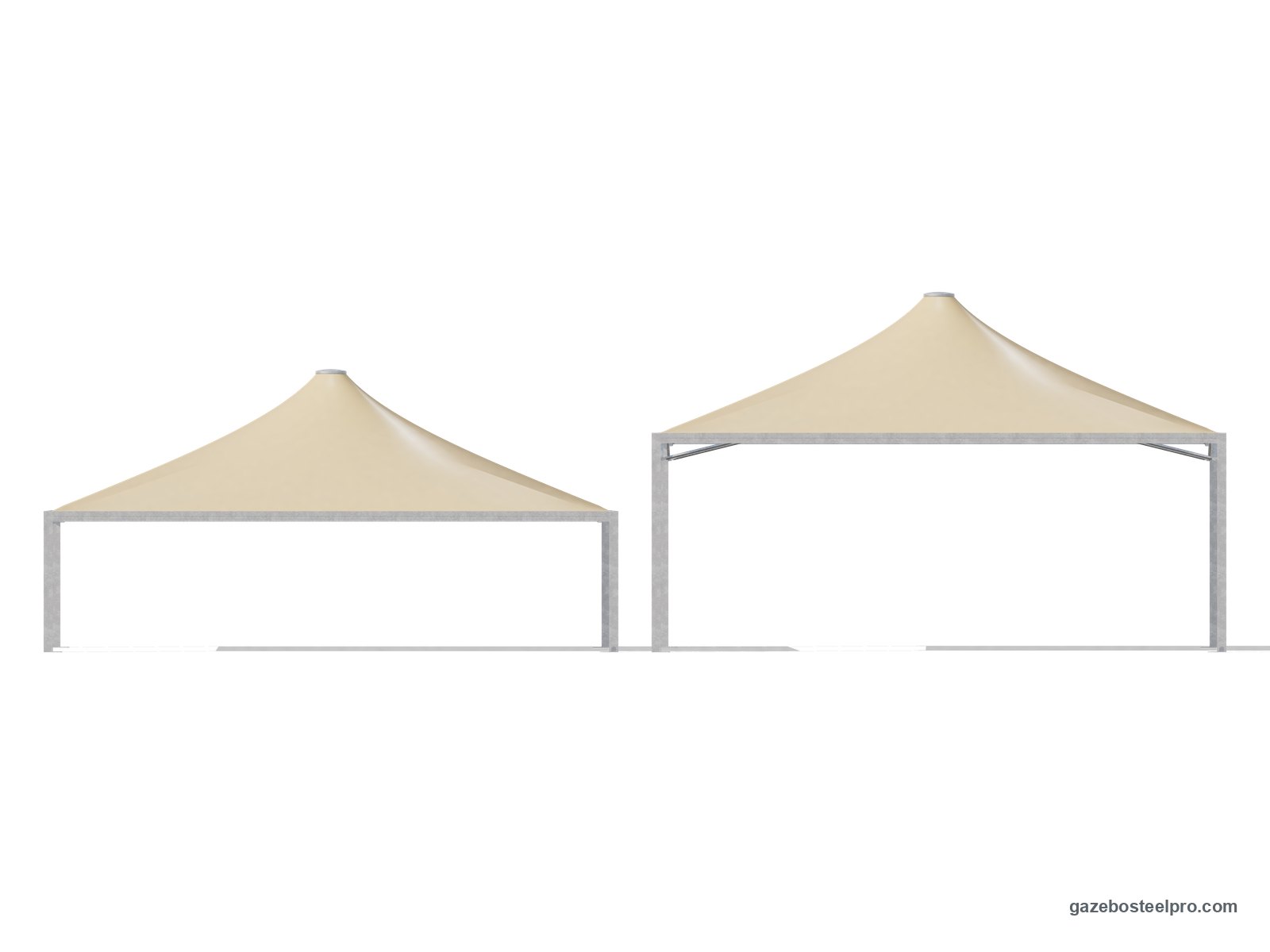 Lo stesso gazebo 11x11 Airone Max Pesante a 2,50 m e a 4,00 m sotto la trave