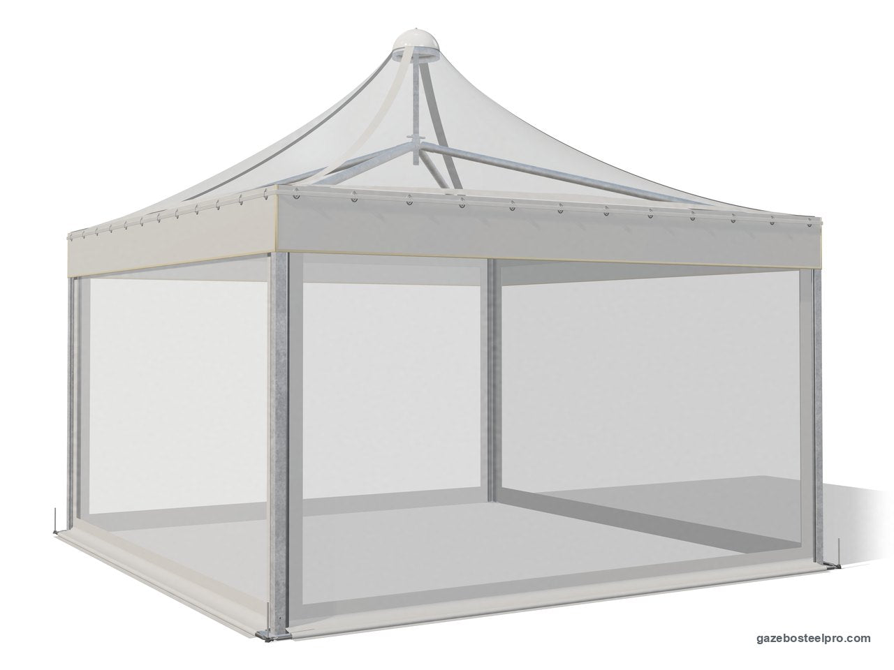 Gazebo Airone Quadro con tetto in PVC Cristal e pareti in Cristal trasparente su quattro lati, con il bordo di rinforzo in PVC