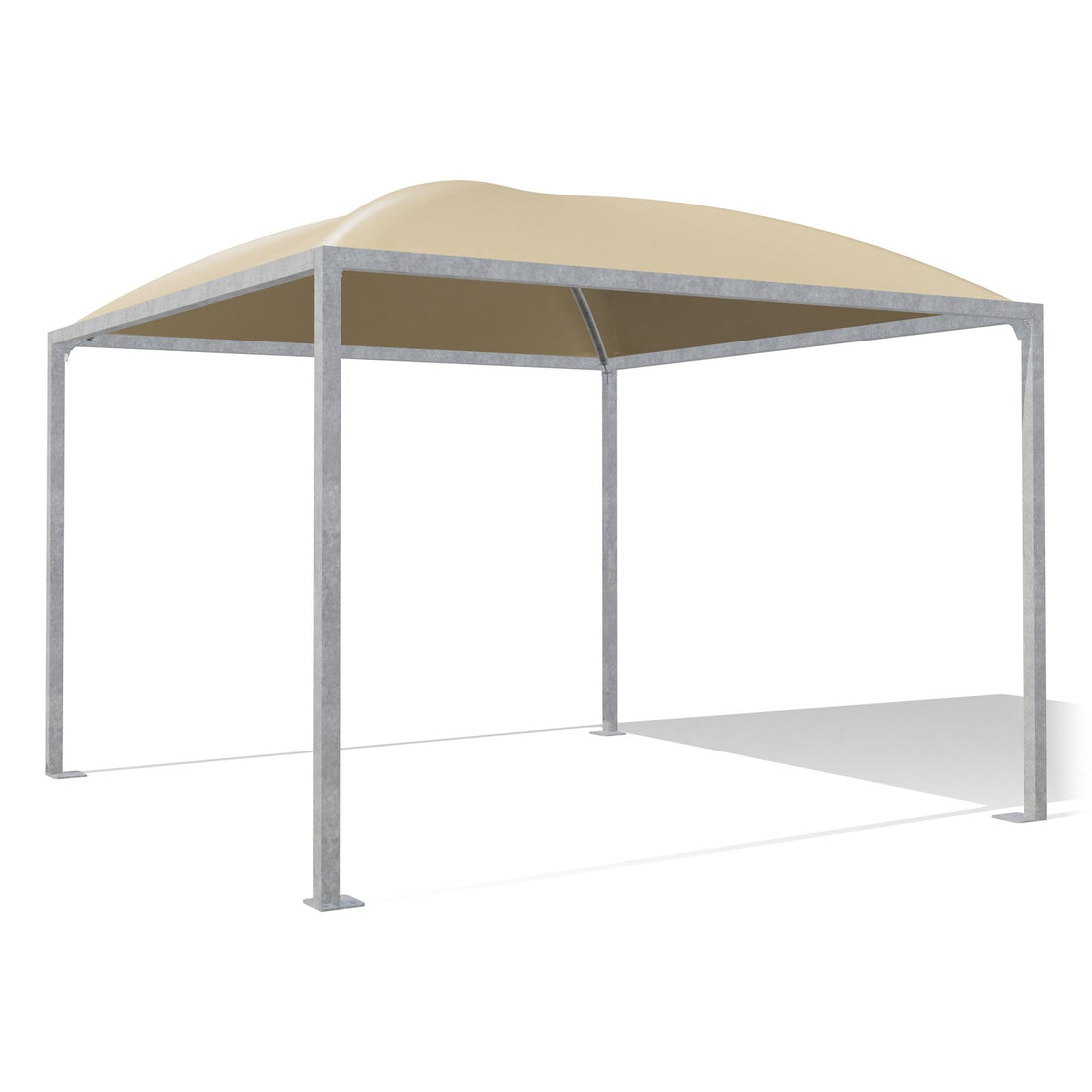 Gazebo 4x4 Cicogna Minimax zincato con tetto a cupola e telo beige RAL 1014, vista 3D di tre quarti