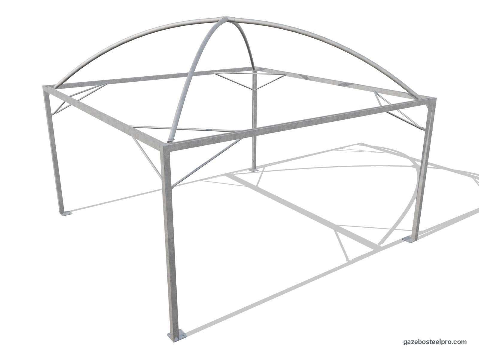 Telaio del Cicogna Minimax 5x5 senza telo: montanti 80×80, trave a U, due archi incrociati e controventature agli angoli