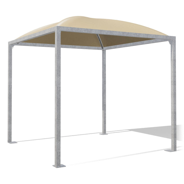 Gazebo 3x3 Cicogna Minimax zincato con tetto a cupola e telo beige, vista 3D di tre quarti