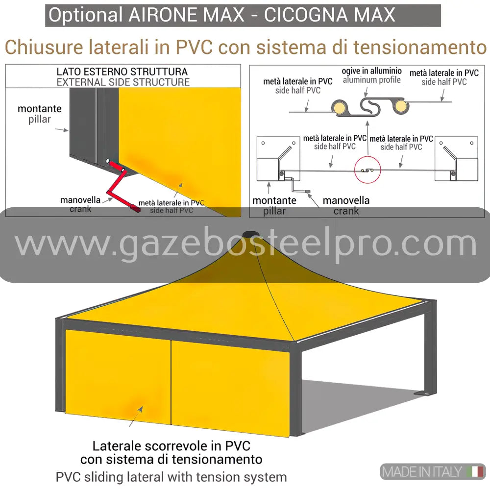 LATERALE IN PVC SCORREVOLE PER LINEA MAX PESANTE SISTEMA T.I.R. - Gazebo Steel Pro #