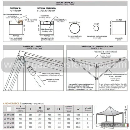 Gazebo 4x6 MT AIRONE MIDDLE - Gazebo Steel Pro