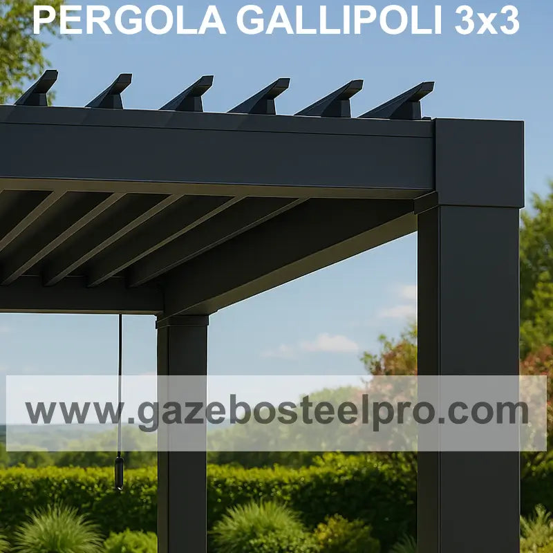 Pergola Gallipoli 3x3 in Acciaio Zincato con Lamelle Orientabili - Colore Antracite