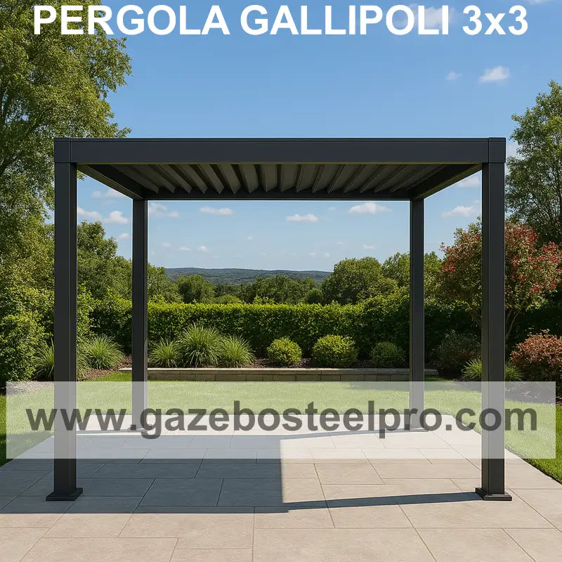 Pergola Gallipoli 3x3 in Acciaio Zincato con Lamelle Orientabili - Colore Antracite