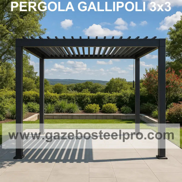Pergola Gallipoli 3x3 in Acciaio Zincato con Lamelle Orientabili - Colore Antracite