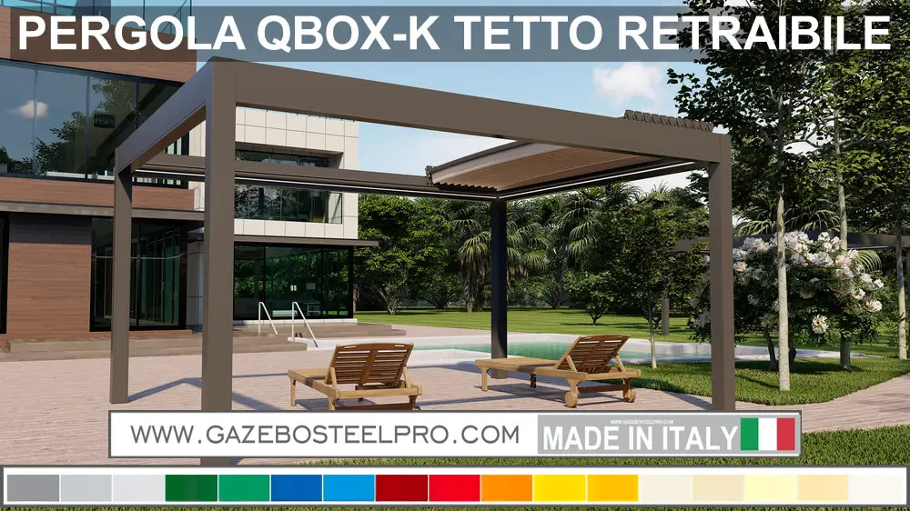 Pergola QBOX K Retrattile - AC2 - LARGHEZZA 600 CM - Gazebo Steel Pro #