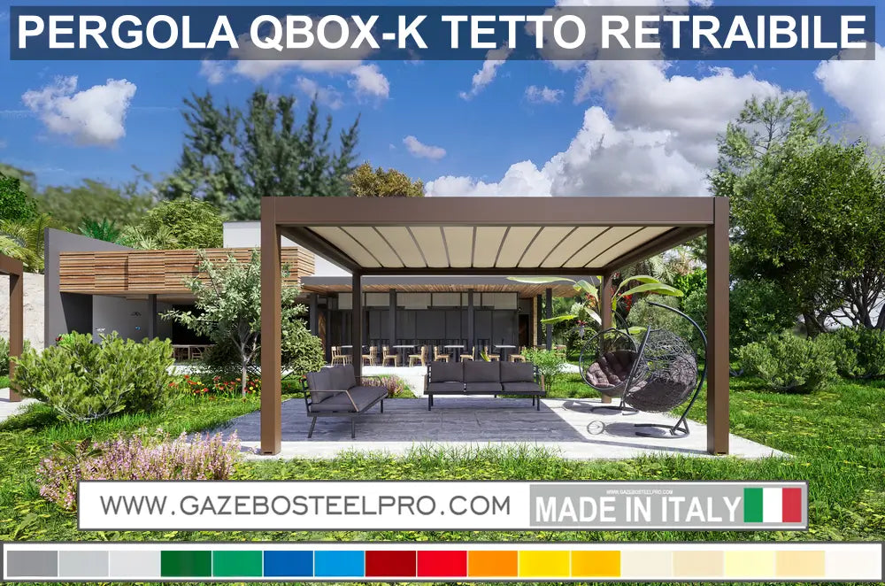 Pergola QBOX K Retrattile - AC2 - LARGHEZZA 600 CM - Gazebo Steel Pro #