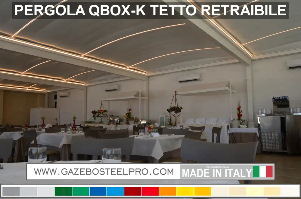 Pergola QBOX K Retrattile - AC2 - LARGHEZZA 600 CM - Gazebo Steel Pro #