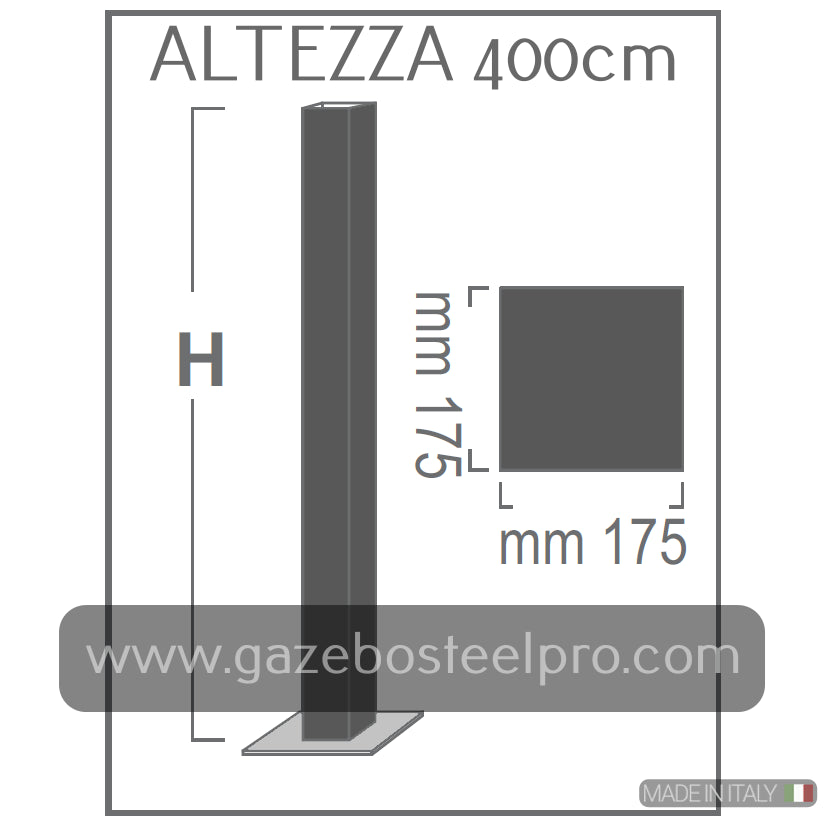 PIANTONE ALTEZZA 400 CM PER MODELLO MAX PESANTE - 4 PEZZI - Gazebo Steel Pro #